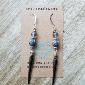 Gray Jasper Dagger Dangle Earrings